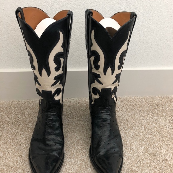 Custom JB Hill Black Ostrich Boots - Picture 1 of 8